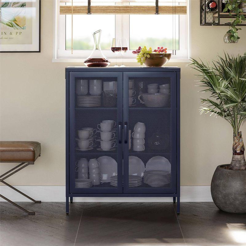 Navy Metal Mesh 2-Door Adjustable Shelving Accent Cabinet