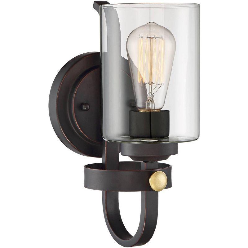 Franklin Iron Works Eagleton Rustic Farmhouse Wall Light Sconce Oil Rubbed Bronze Hardwire 5 1/2" Fixture LED Clear Glass Shade for Bedroom Bathroom