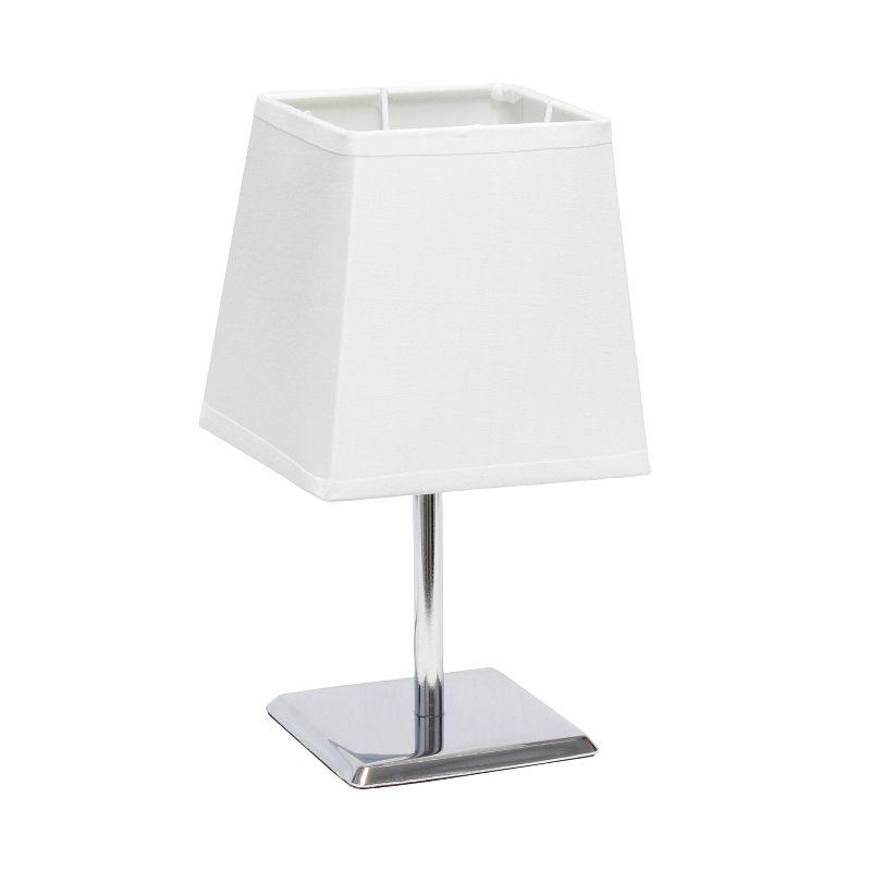 Mini Chrome Table Lamp with White Squared Fabric Shade