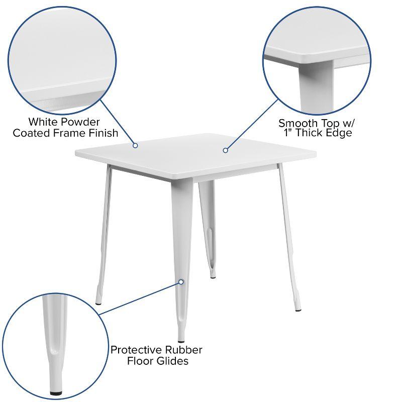 Chic White 31.5" Square Metal Indoor-Outdoor Dining Table