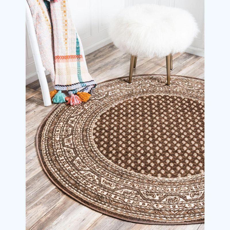 Brown Synthetic Round Stain-Resistant Indoor Area Rug