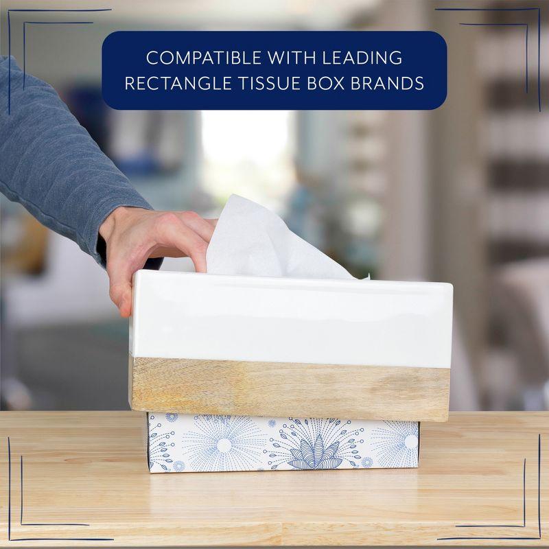 AuldHome Design Rectangular Tissue Box Cover (Enamel/Mango Wood); Minimalist Scandinavian Decor White Oblong Tissue Holder