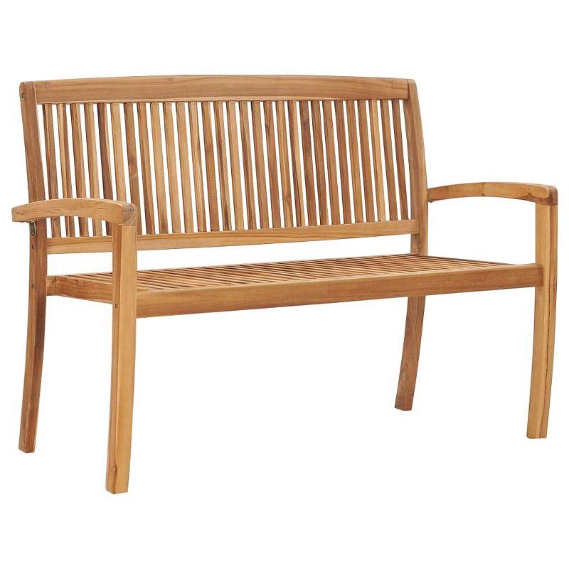 vidaXL Stacking Patio Bench with Cushion, 50.6" Solid Teak Wood