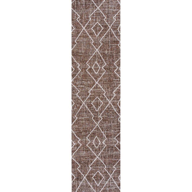 2'x10' Carwa Diamond Trellis Indoor/Outdoor Runner Rug, Brown/Beige - JONATHAN Y