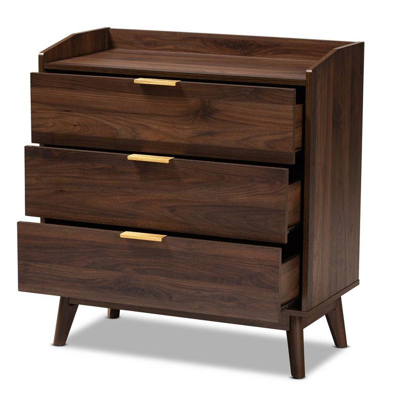 Lena Walnut Chest Brown - Baxton Studio: Mid-Century 3-Drawer Storage for Bedroom