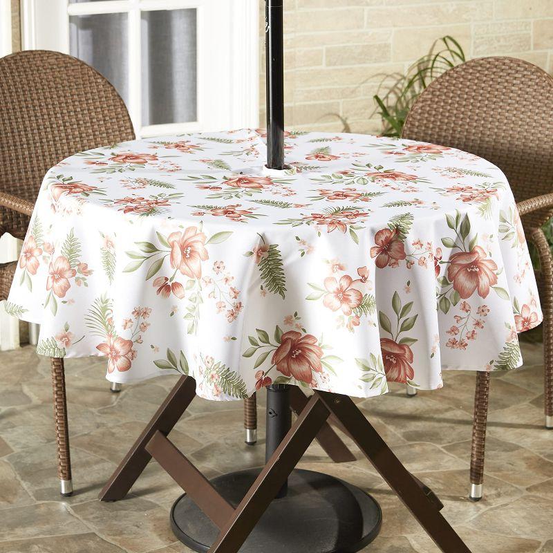 The Lakeside Collection Zippered Outdoor Umbrella Hole Tablecloths - Terracotta Floral 60" Round