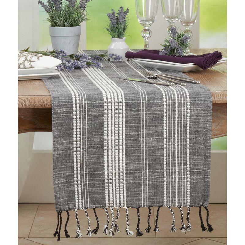 Black and White Cotton Striped Table Runner with Tassels