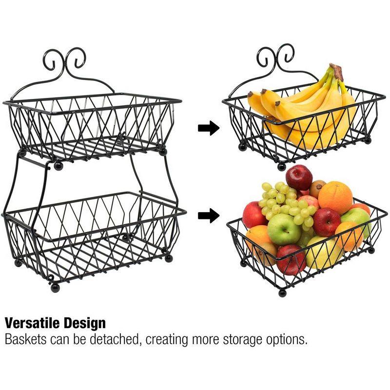 2-Tier Fruit Bread Basket Display Stand, Counter Storage for Kitchen, Bathroom, Rectangular Antique Metal