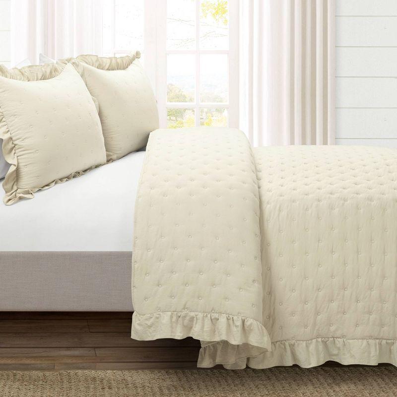 Reyna Ruffle Microfiber Reversible 3 Piece Quilt Set (Set of 3)