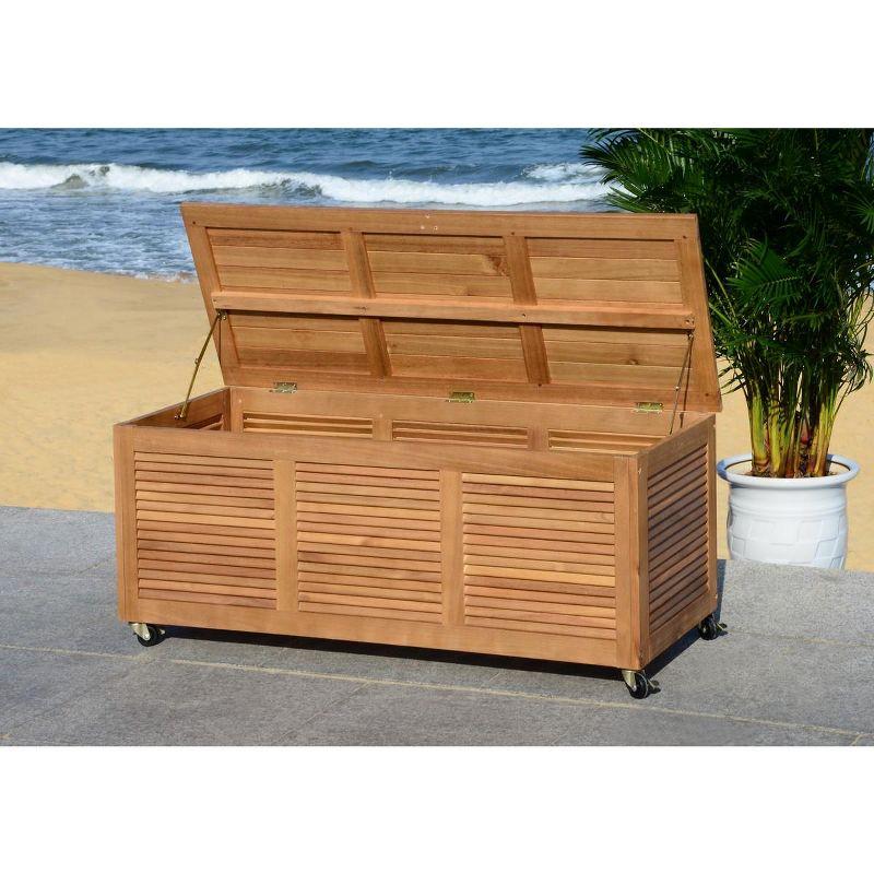 Elina 47.2 Inch Natural Wood Outdoor Deck Box with Wheels