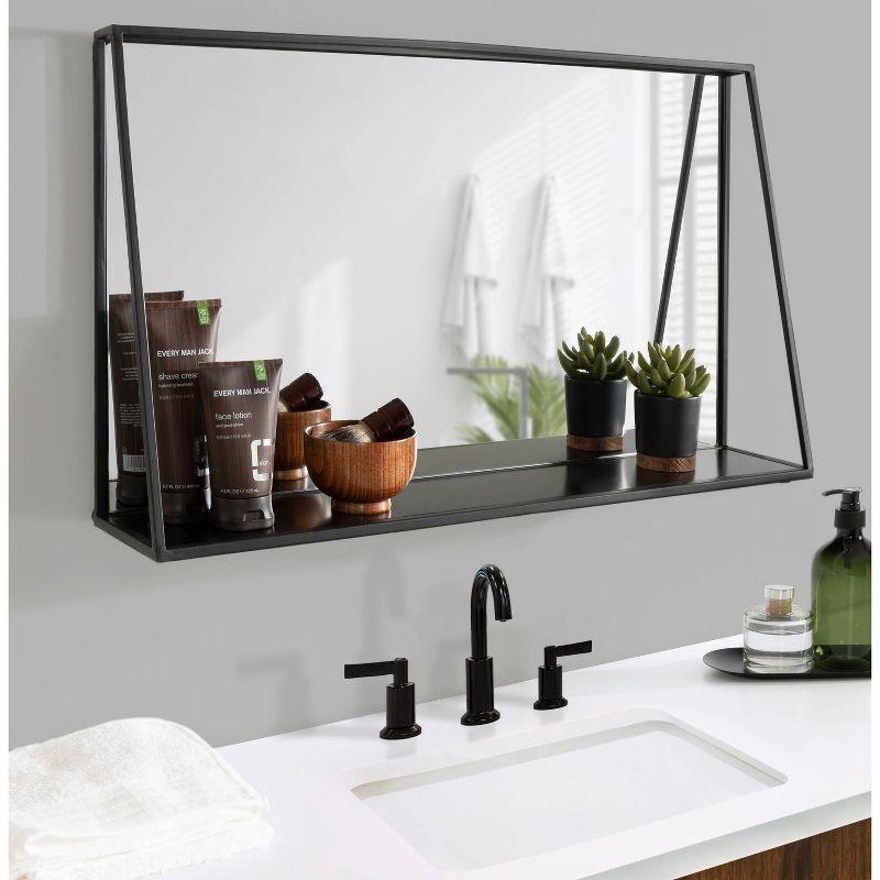 28" x 16" Lintz Metal Framed Decorative Wall Mirror with Shelf Black - Kate & Laurel All Things Decor