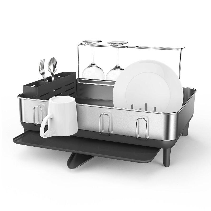 simplehuman Kitchen Dish Drying Rack with Swivel Spout, Fingerprint-Proof Stainless Steel Frame