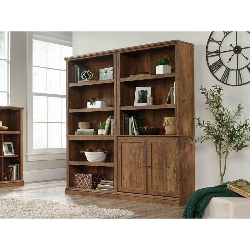 70" 5 Shelf Bookcase with Doors Vintage Brown - Sauder: Hidden Storage, Library Style