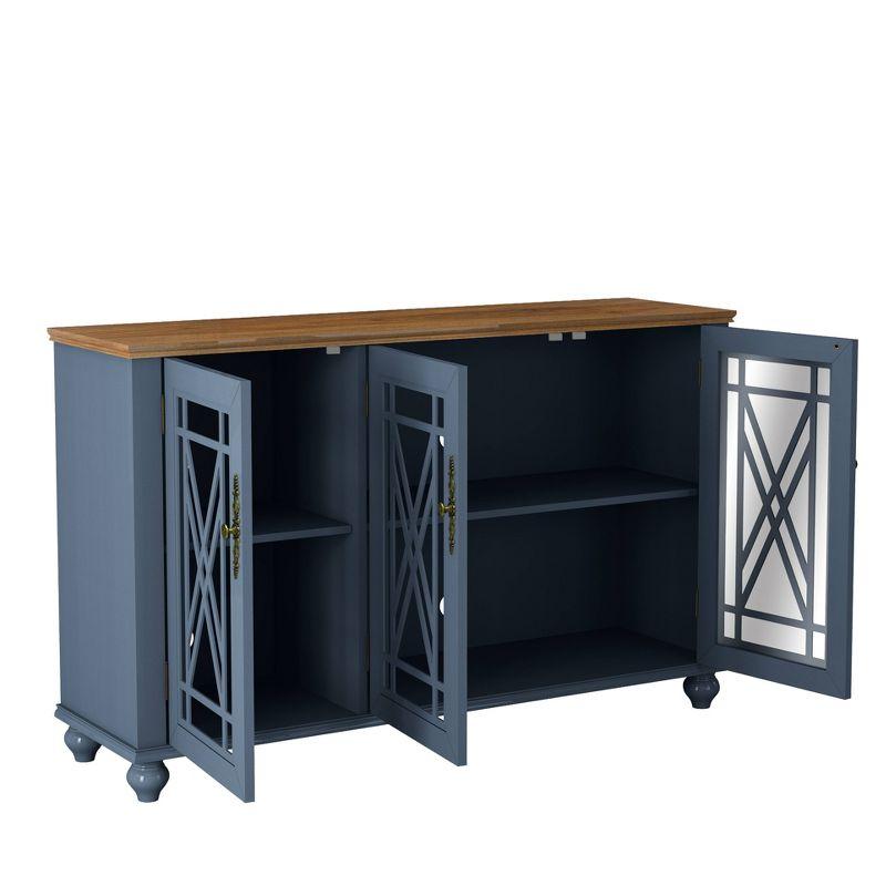 55" Navy and Wood Vintage Storage Sideboard Buffet Cabinet