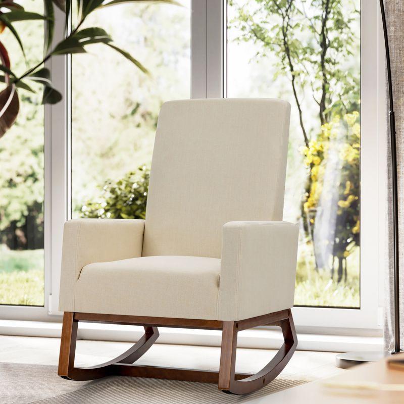 Tangkula Mid Century Rocking Chair Comfortable Rocker Modern High Back Armchair Beige