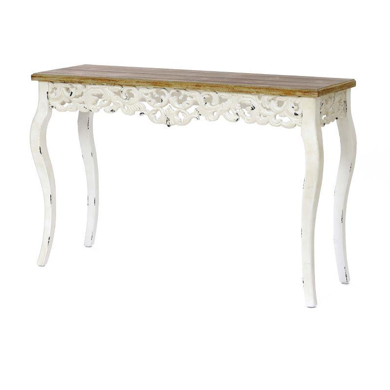 LuxenHome Victorian Off White and Natural Wood Console and Entry Table Off-White