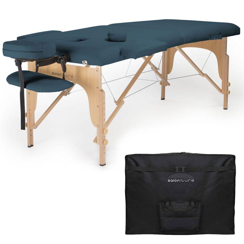 Saloniture Portable Professional Folding Massage Table with Carrying Case - Blue