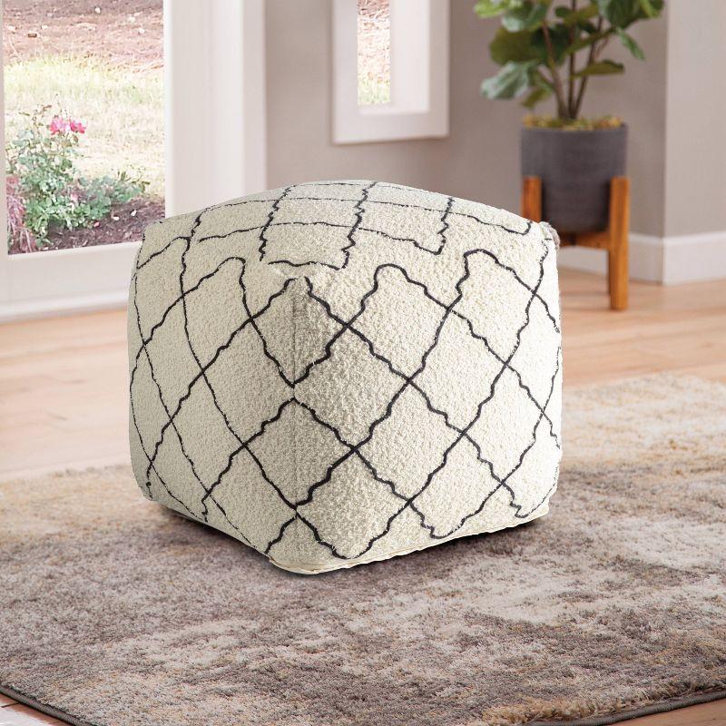 Lattice Square Pouf Cream/Black - Steve Silver Co.