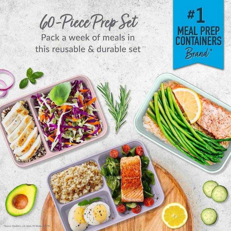 Bentgo Meal Prep Kit, 1, 2, & 3-Compartment Containers, Microwavable - 60pc