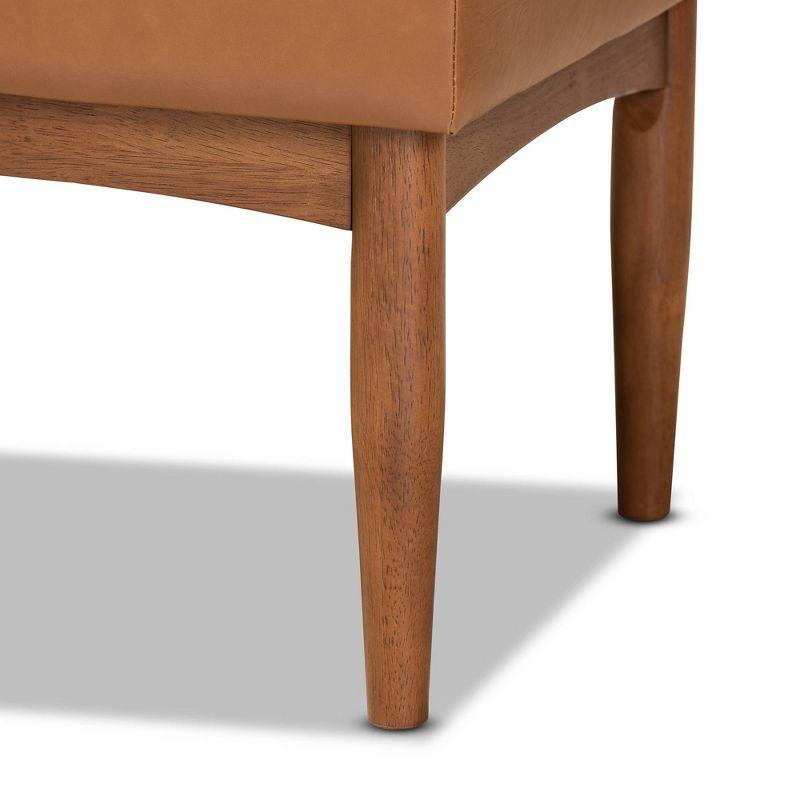 Sanford Tan Wood Dining Ottoman Walnut Brown - Baxton Studio: Faux Leather, Biscuit Tufted, Tapered Legs