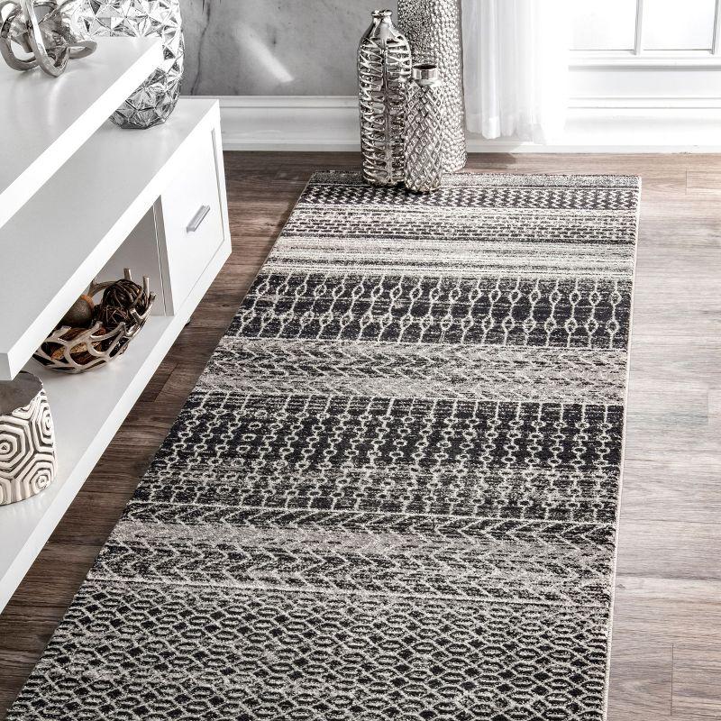 Nuloom Nova Striped 2x14 Runner Indoor Area Rug for Living Room Bedroom Dining Room Entryway Hallway Kitchen, Dark Grey/Ivory