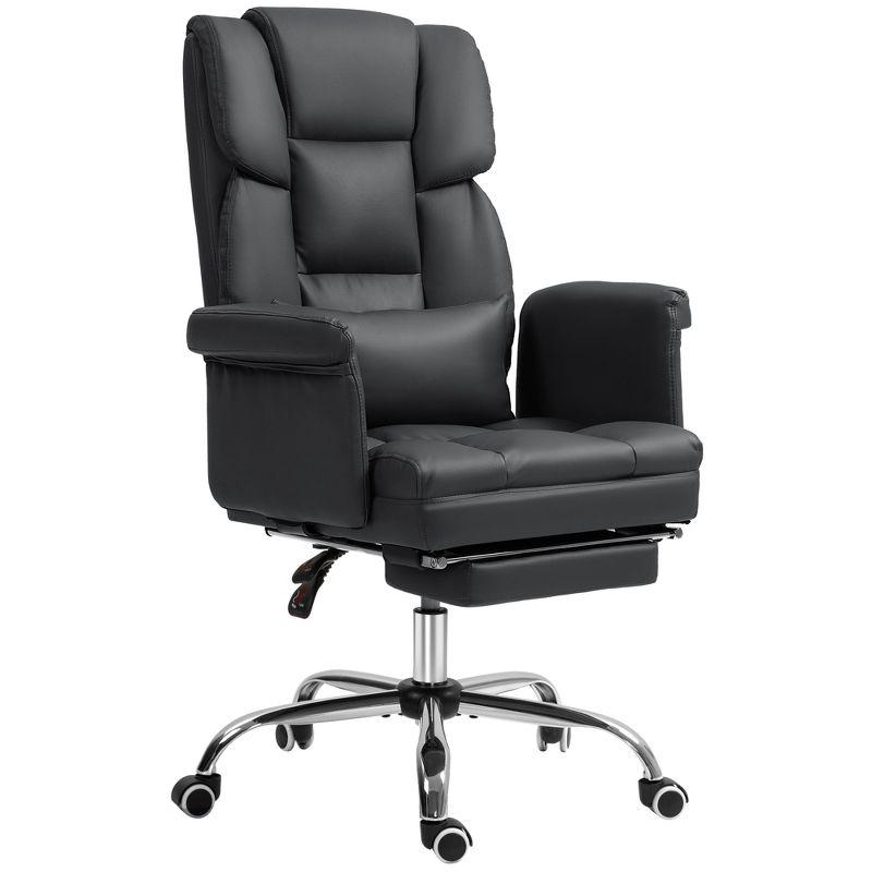 HOMCOM Executive Office Chair with Footrest and Lumbar Support, PU Leather Office Desk Chair, Ergonomic, Reclining and Swivel Chair, Black