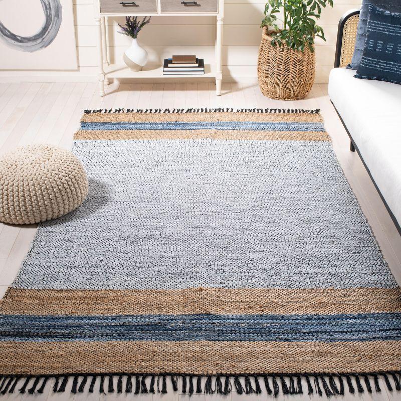 Grey and Natural Flat Woven Cotton Cowhide Area Rug