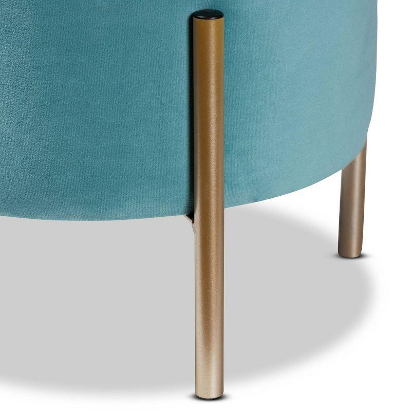 Malina Velvet Metal Storage Ottoman Blue/Gold - Baxton Studio: Upholstered Bench, Footstool with Compartment