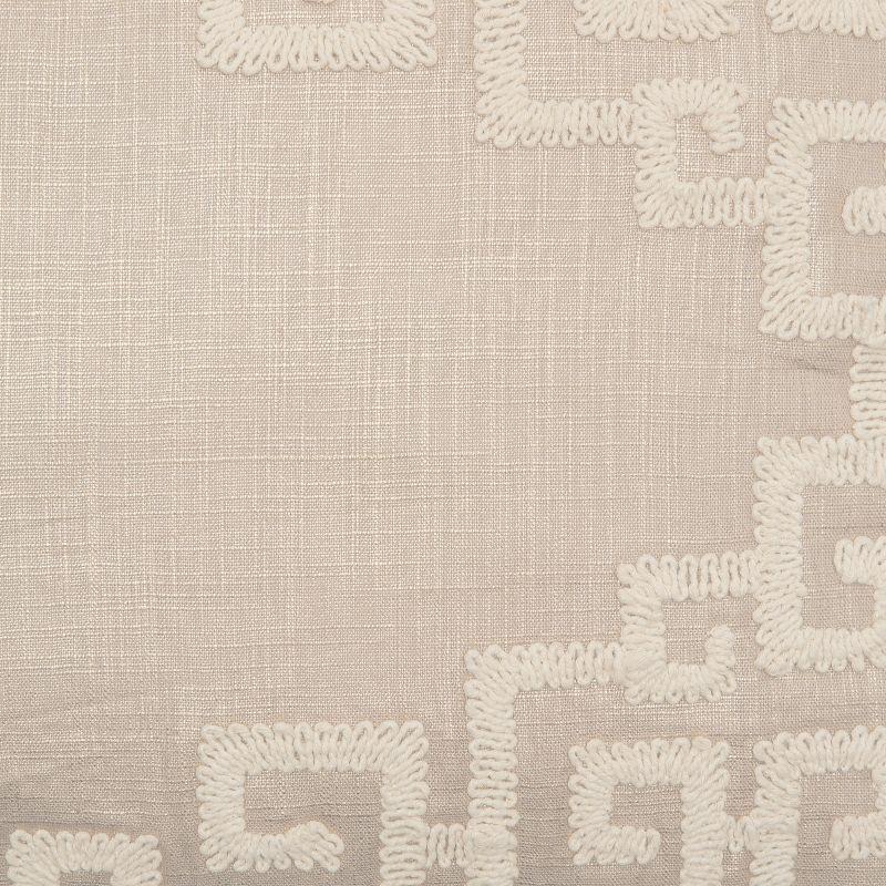 Elisabeth York Gaia Dimensional Greek Key Solid Natural Tan Cotton Decorative Throw Pillow With Insert