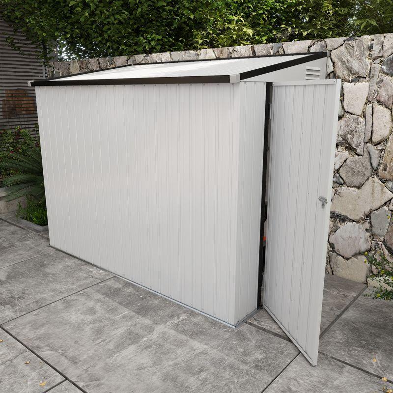 Outsunny 4' x 7.7' Steel Garden Storage Shed, Lean to Shed Outdoor Metal Tool House with Lockable Door & Air Vents for Backyard Patio Lawn, White