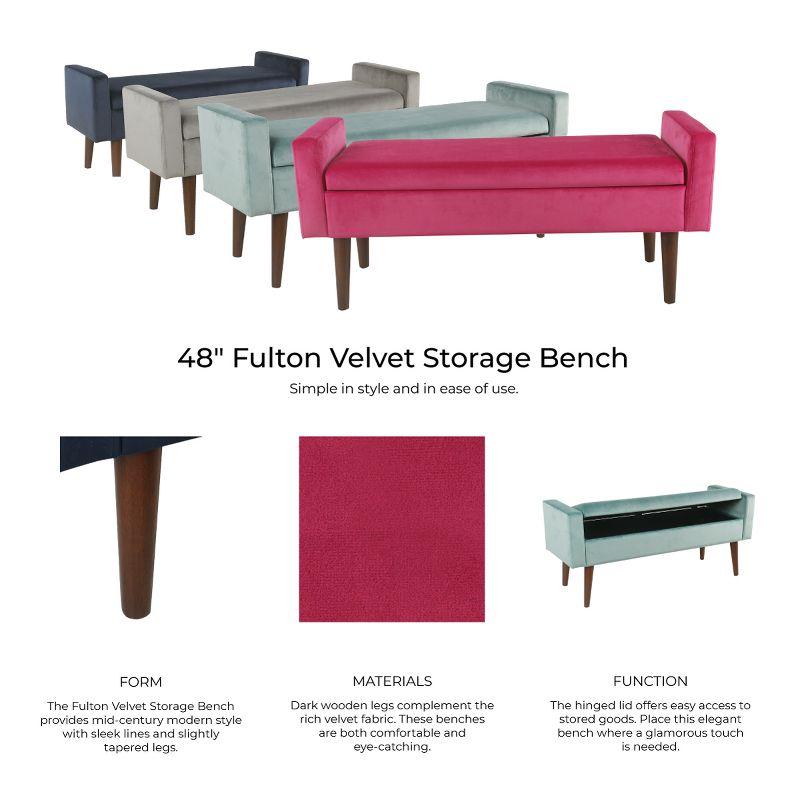 Fulton 48" Pink Velvet Storage Bench with Hinged Lid