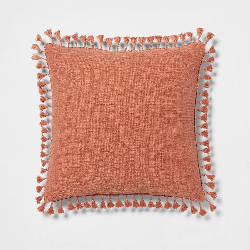 Terracotta Cotton Slub Tassel Square Throw Pillow