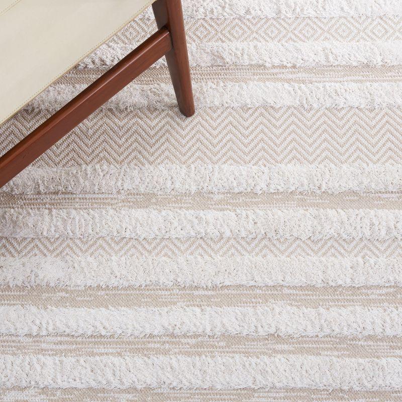 Maggie Boho Chic Beige/Ivory Stripe Synthetic Area Rug - 6'4" Square