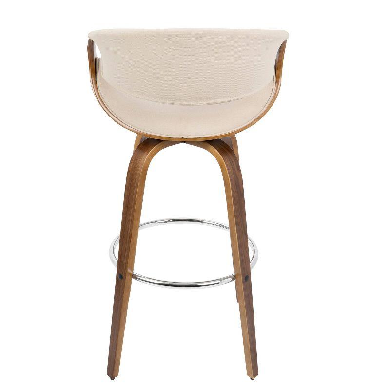 Set of 2 Curvini Mid-Century Modern Bar Height Barstools Walnut/Cream - LumiSource: Swivel, Padded Back, Wood Frame