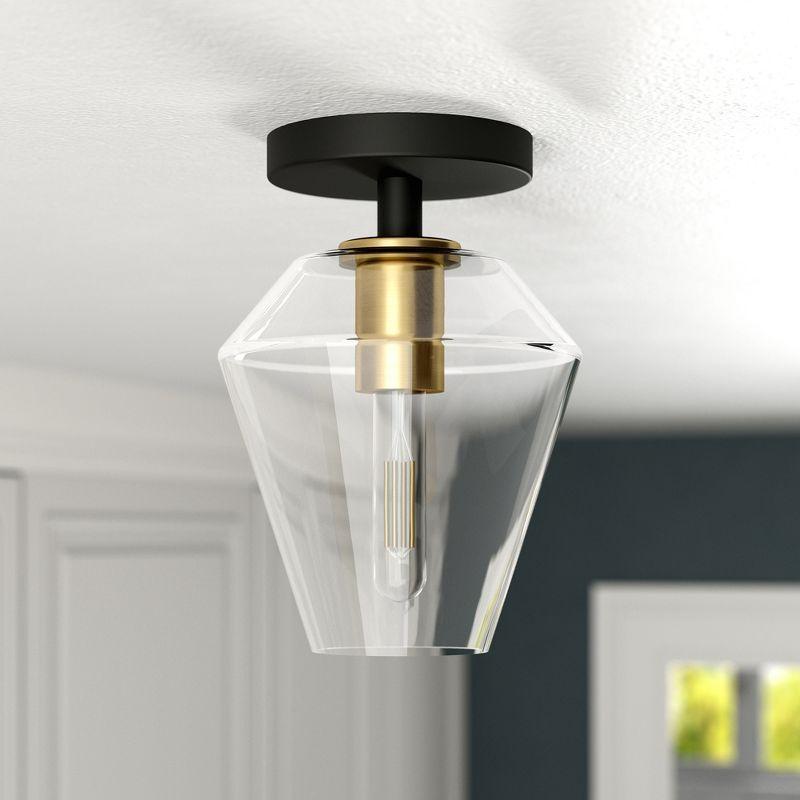 Remy 7" Matte Black and Brass Semi Flush Mount with Glass Shade