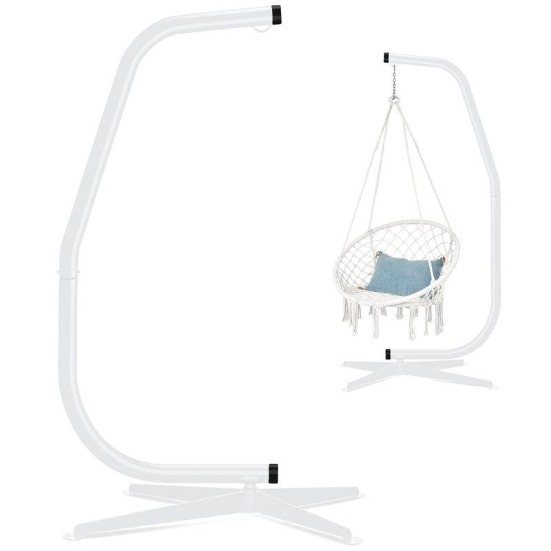 Best Choice Products Metal Hanging Hammock C-Stand for Chair/ Weather-Resistant Finish, Offset Base - Stand Only - White