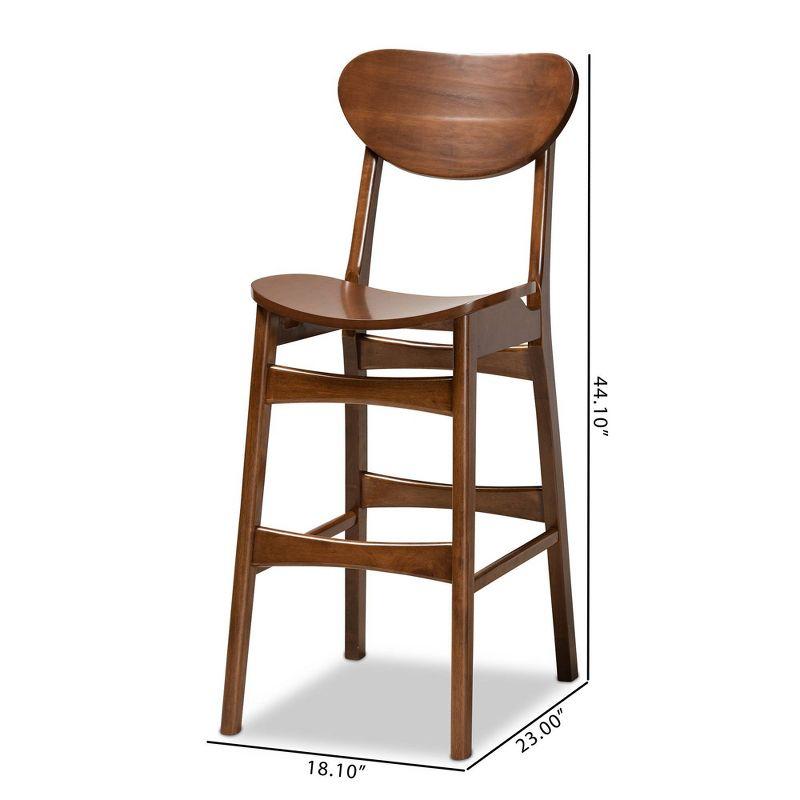 2pc Katya Wood Barstool Set Brown - Baxton Studio: Solid Walnut Finish, Polyester Upholstery, 28.7" Seat Height