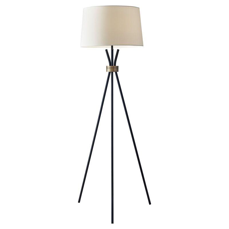 60" 3-way Benson Floor Lamp Black - Adesso: Industrial Chic, Ivory Linen Shade, UL Listed