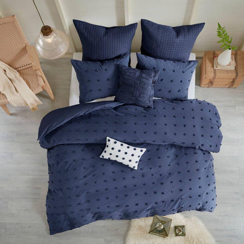 Navy Cotton Jacquard Twin/Twin XL Duvet Cover Set with Shams