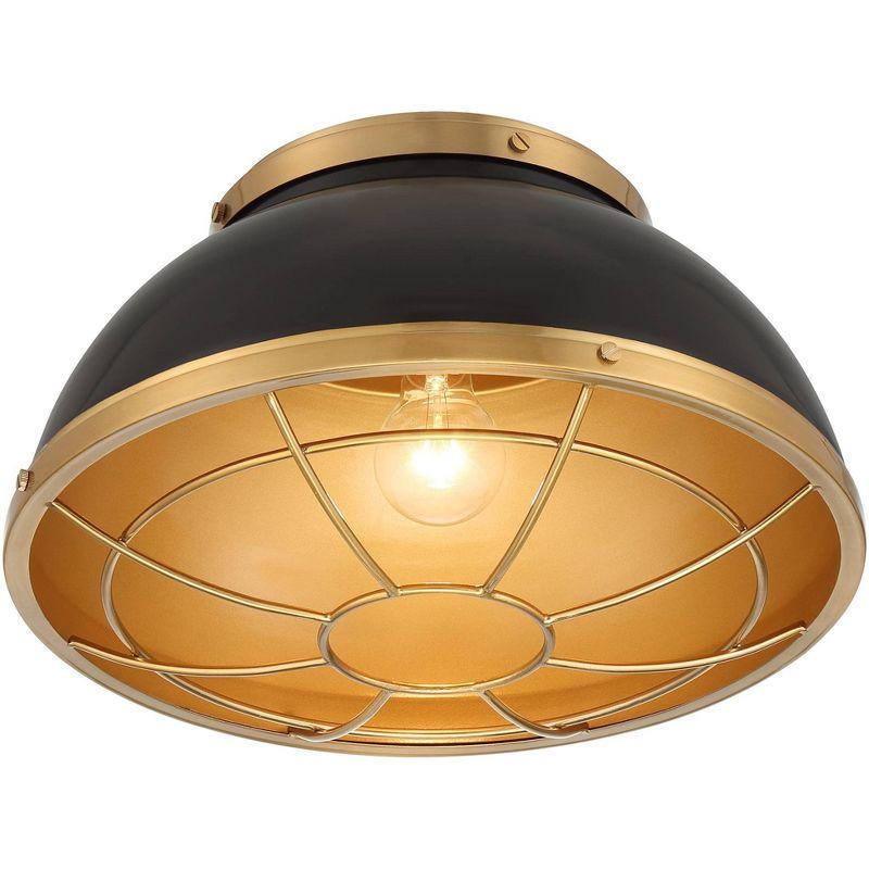 Modern 18" Black Glass Bowl Ceiling Light with Brass Accents