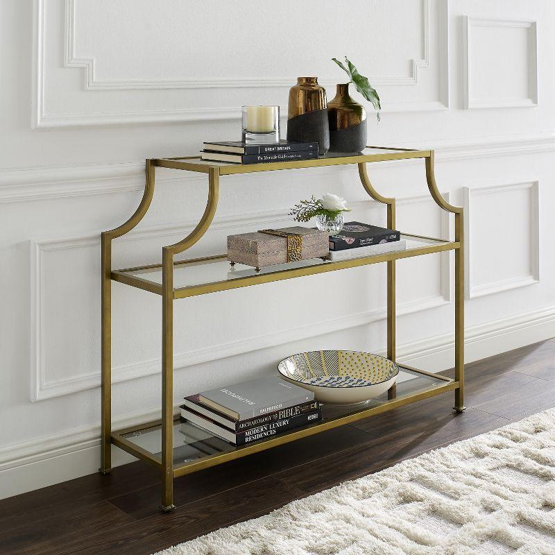 Aimee Console Table - Crosley: Elegant Steel Frame, Clear Glass Top, Fixed Shelf, Entryway Furniture