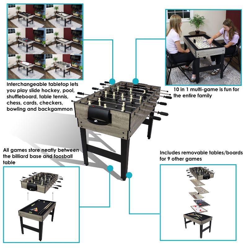 Sunnydaze 10-in-1 Multi-Game Table with Billiards, Foosball, Hockey, Ping Pong, Chess, Checkers, Backgammon, Shuffleboard, Bowling, and Cards - 49.5"