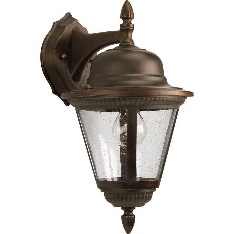 Progress Lighting Westport 1-Light Medium Wall Lantern in Antique Bronze with Beaded Detailing and Seeded Glass Shade