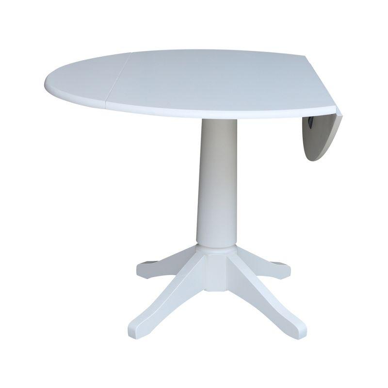 Elegant White 42" Round Solid Wood Extendable Pedestal Dining Table