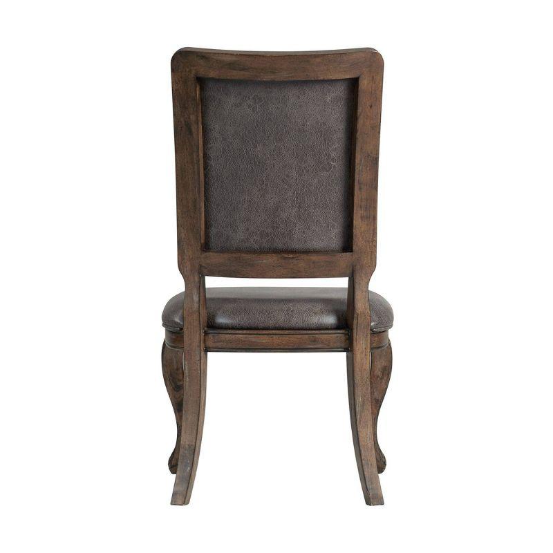 Rustic Walnut Wood & Distressed Gray Faux Leather Side Chair Set