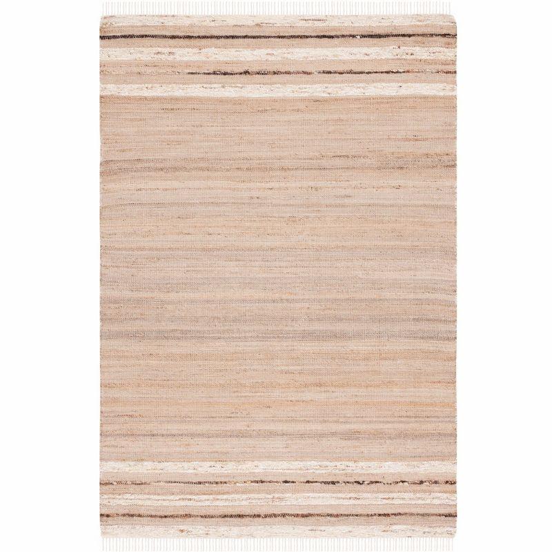 Natural Brown Wool Handwoven Striped Area Rug 3' x 5'