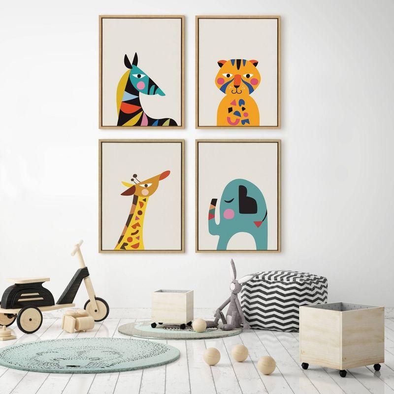 18" x 24" Sylvie Mid Century Modern Baby Giraffe Framed Canvas by Rachel Lee - Kate and Laurel: Nursery Wall Art