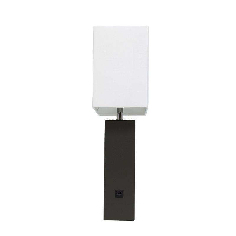 Lalia Home 21" Lexington Leather Base Modern Home Decor Bedside Table Lamp with USB Charging Port and Fabric Shade Black/White: UL Listed
