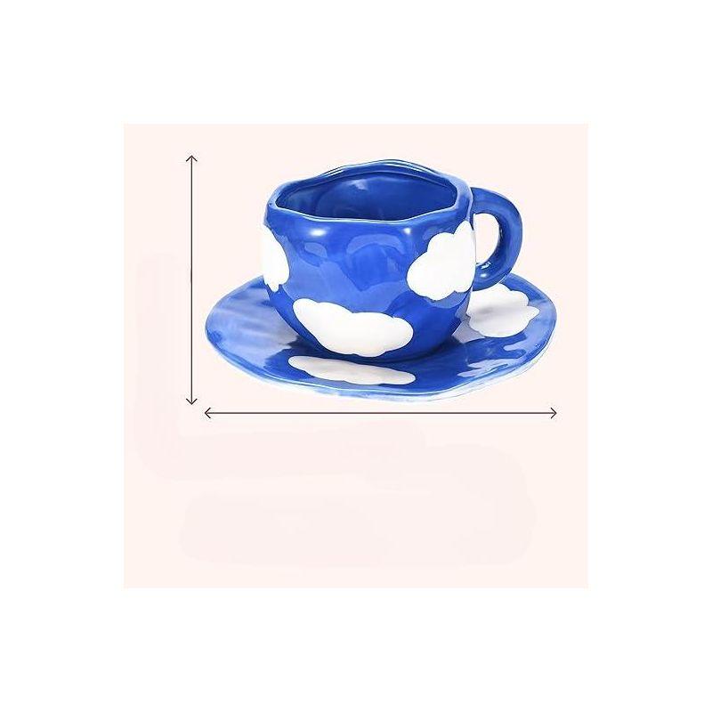 KITCHTIC 10 Oz Japanese Hand Painted Coffee Cup with Saucer - Blue