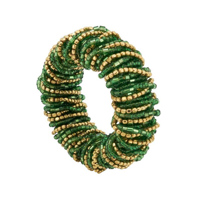 Green and Gold Glass Beaded Napkin Rings Set of 4